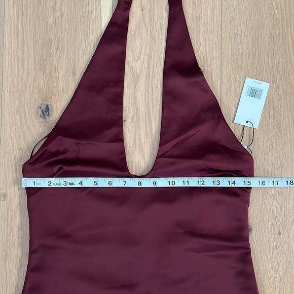 NWT JASON WU  Burgundy Plunging U-Neckline Halter Satin Dress - Small - Picture 11 of 16